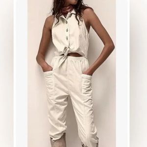 Free people white denim jumpsuit - size small